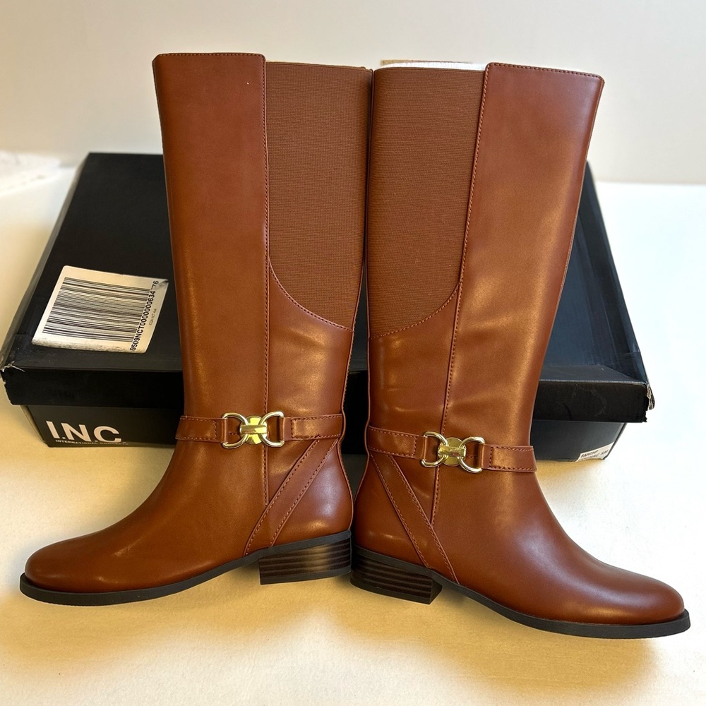 New INC Women's Faron Knee High Riding Boots Cognac Brown Size 8